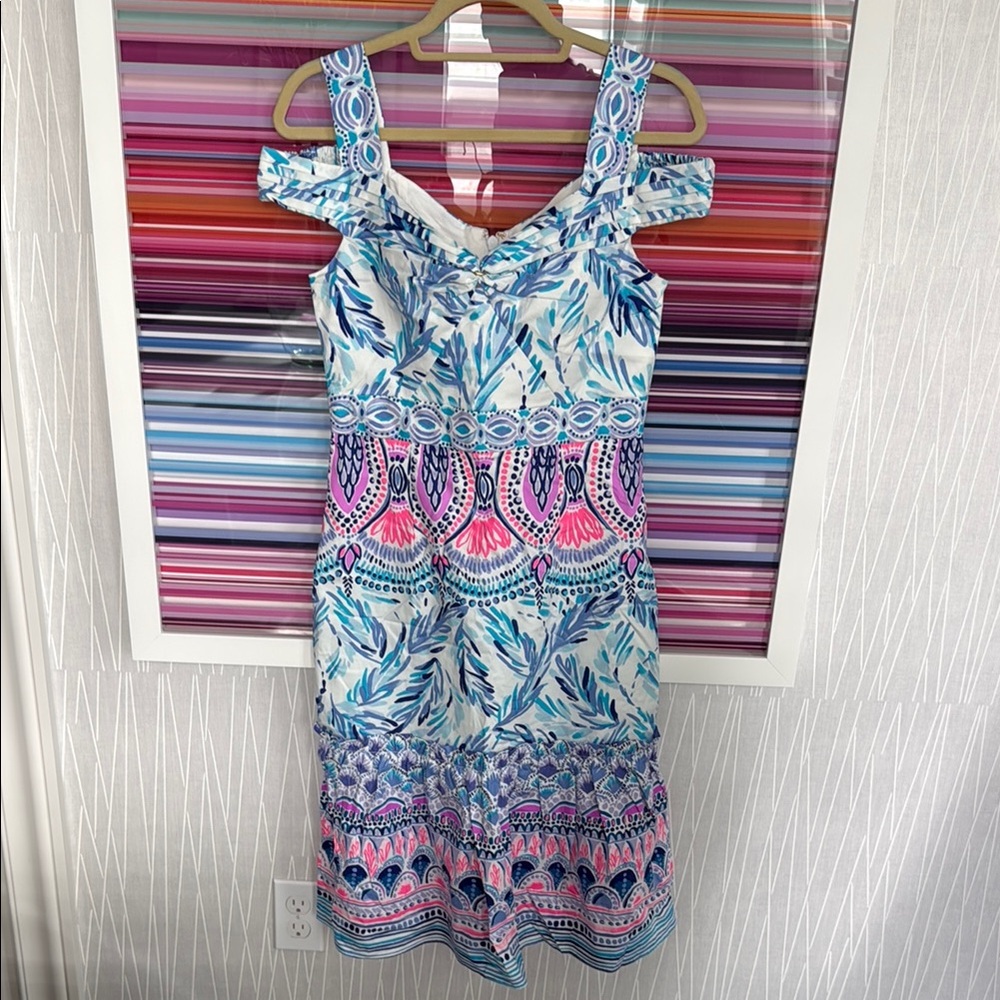 Women’s Sleeveless Summer Print Dress in Blue and Pink